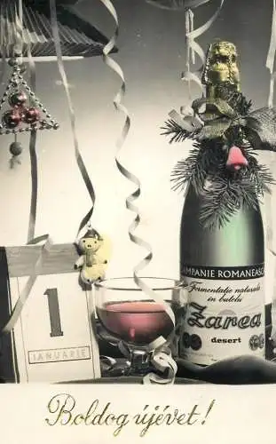 Postcard New Year champagne Romania