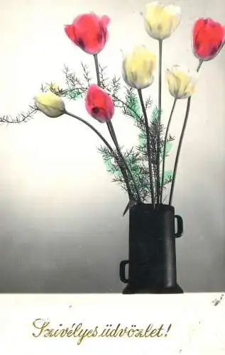 Postcard flower tulip vase Hungary