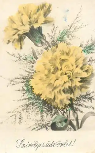 Postcard flowers yellow carnations 1938