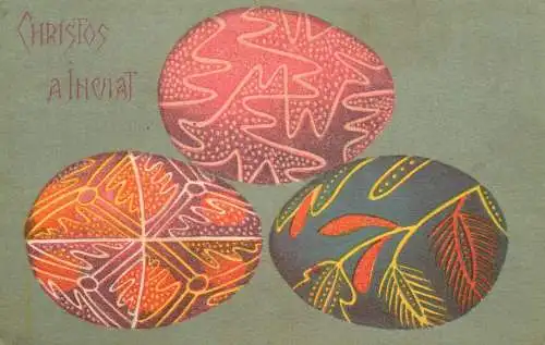 Postcard Easter Romania painted eggs