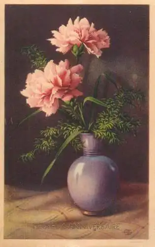 Postcard painting flower vase birthday