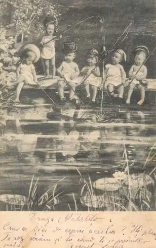 Children postcard children fishing in togas