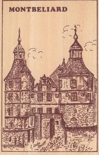 Montbeliard castle wood wooden postcard