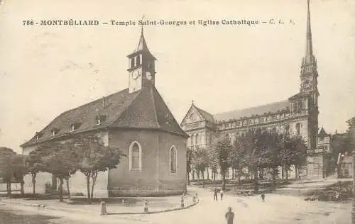 Montbeliard cpa temple Saint-Georges et eglise