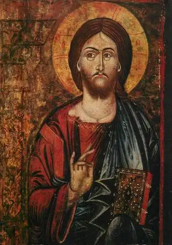 Holy family greetings postcard religious icon Mantokrator
