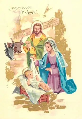 Holy family greetings postcard Christmas scene Jesus Nativity