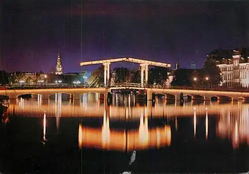 Amsterdam by night skinny bridge over Amstel