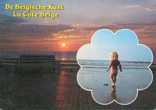 Children postcard girl on Belgium beach