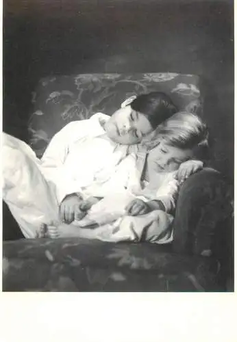 Children postcard children sleeping in armchair Frederic Lewis 1990