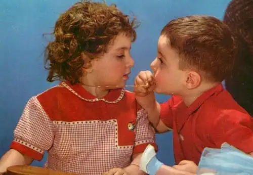 Children postcard young love friendship