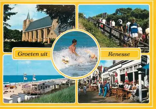 The Netherlands Renesse pier beach terrace church
