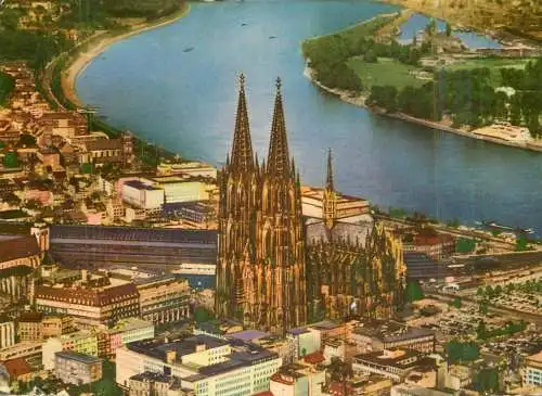 Germany Koln am Rhein Dom und Rhein aerial view