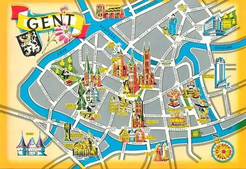Map postcard Gent coat of arms