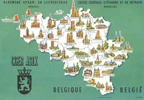 Map postcard Belgium coat of arms