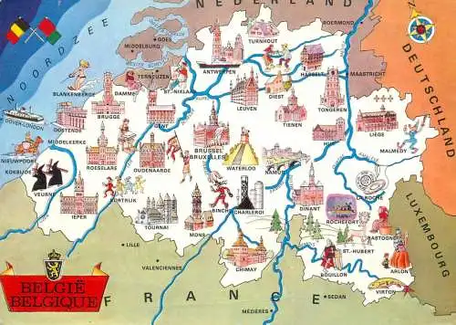 Map postcard Belgium coat of arms