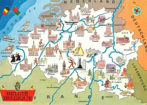 Map postcard Belgium coat of arms
