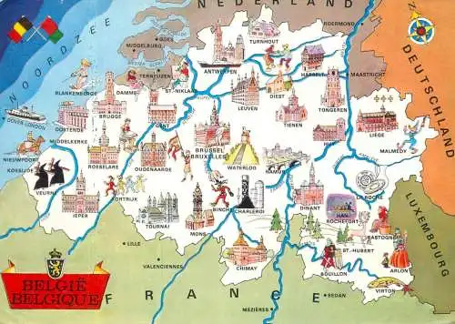 Map postcard Belgium coat of arms