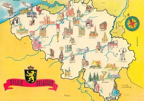Map postcard Belgium coat of arms