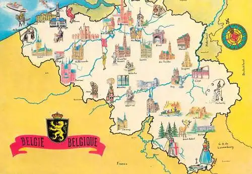 Map postcard Belgium coat of arms