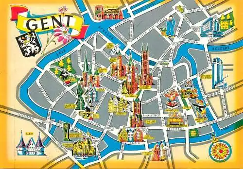 Map postcard Gent coat of arms