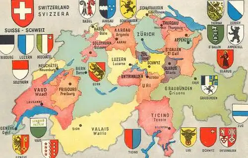 Map postcard Switzerland coat of arms