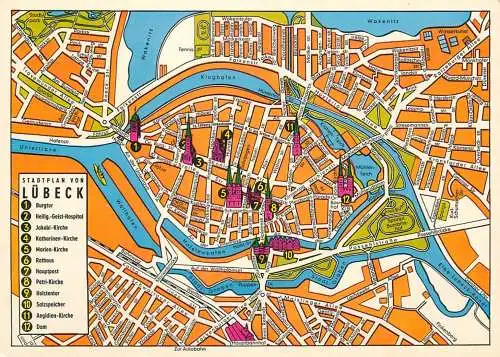 Map postcard Lubeck