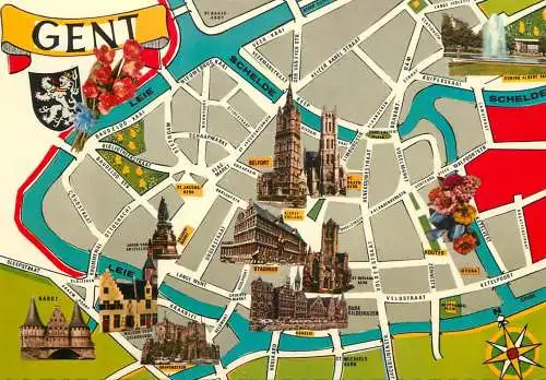 Map postcard Gent coat of arms