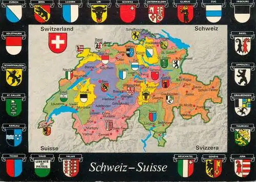 Map postcard Schweiz coat of arms