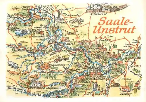 Map postcard Saale Unstrut