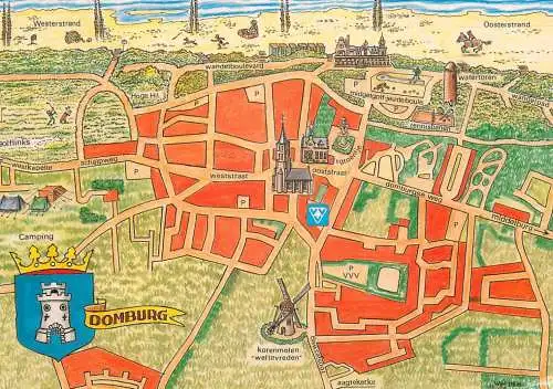 Map postcard Domburg windmill