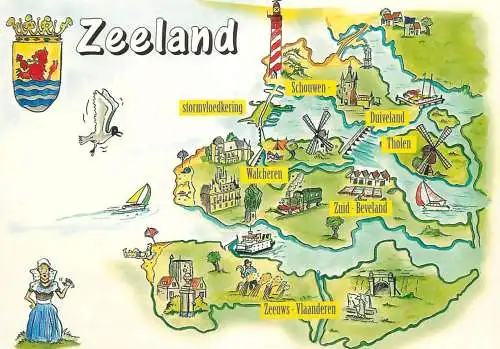 Map postcard Zeeland Netherlands