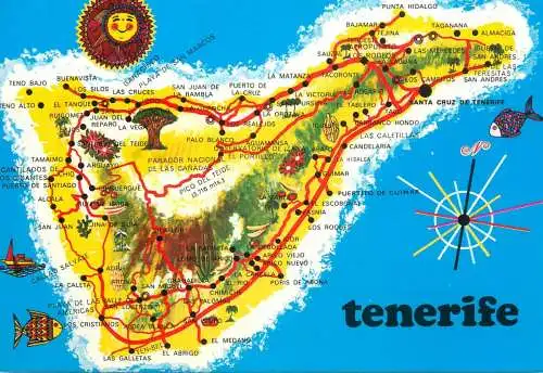 Map postcard Tenerife island map