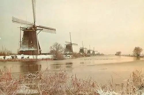 Windmill Holland Kinderdijk De Nederwaard winter scene