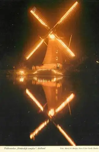 Windmill Holland De Overwaard Kinderdijk illuminated