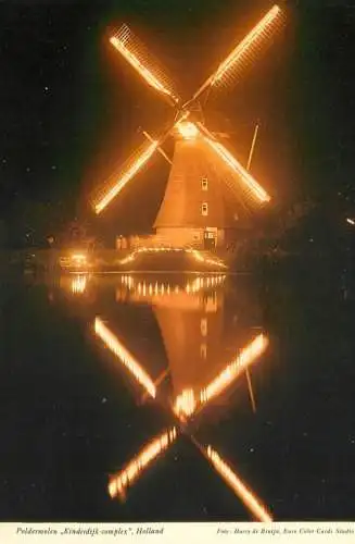 Windmill Holland De Overwaard Kinderdijk illuminated