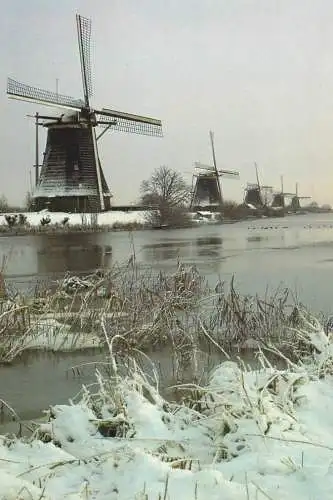 Windmill Holland De Overwaard Kinderdijk winter scene