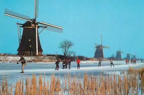 Windmill Holland De Overwaard Kinderdijk winter ski