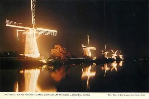 Windmill Holland De Overwaard Kinderdijk night view