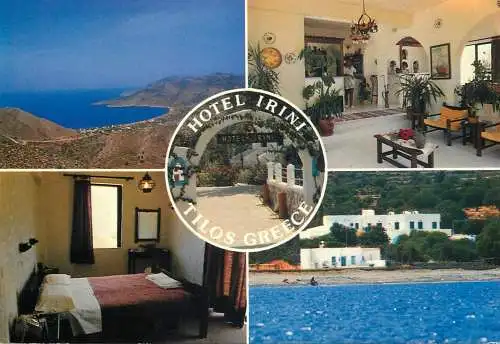 Postcard hotel restaurant Irini Tilos Greece