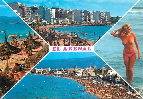 Topless beauty El Arenal different aspects postcard