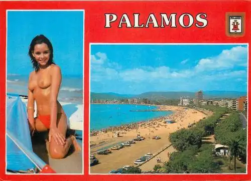 Palamos naturism topless beauty and scenic souvenir postcard