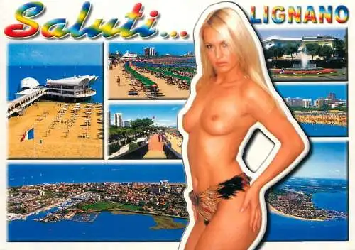 Saluti da Lignano topless blonde beauty & different aspects postcard