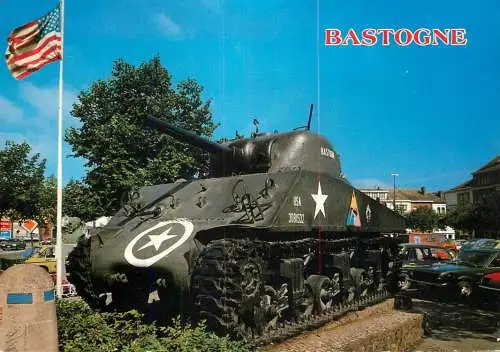 Postcard Belgium Bastogne tank Mac Auliff