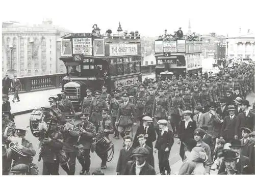 Buses and troops on London Bridge