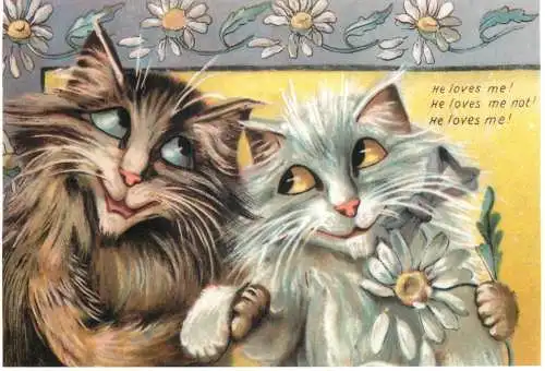 Drawn cats - he loves me! he loves me not!
