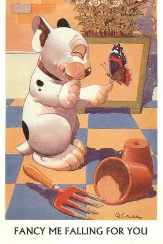 Bonzo the Dog and butterfly - G. E. Studdy - Postcard