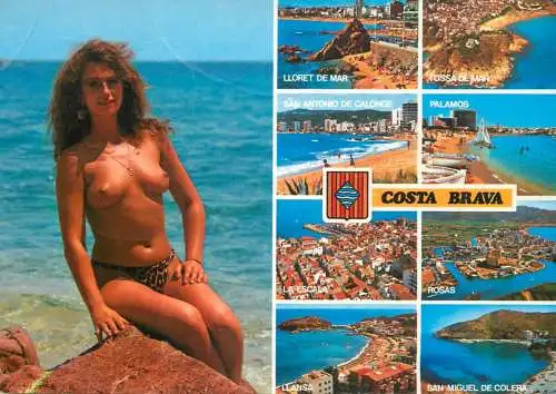 Beauty topless naturism & multi views postcard Costa Brava Spain
