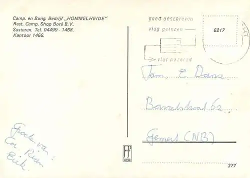 Postcard Camp en Bung Bedrijf Hommelheide