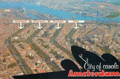 City of canals Amsterdam aerial view postcard