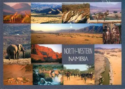 North-Western Namibia multi views postcard elephant franking stamp